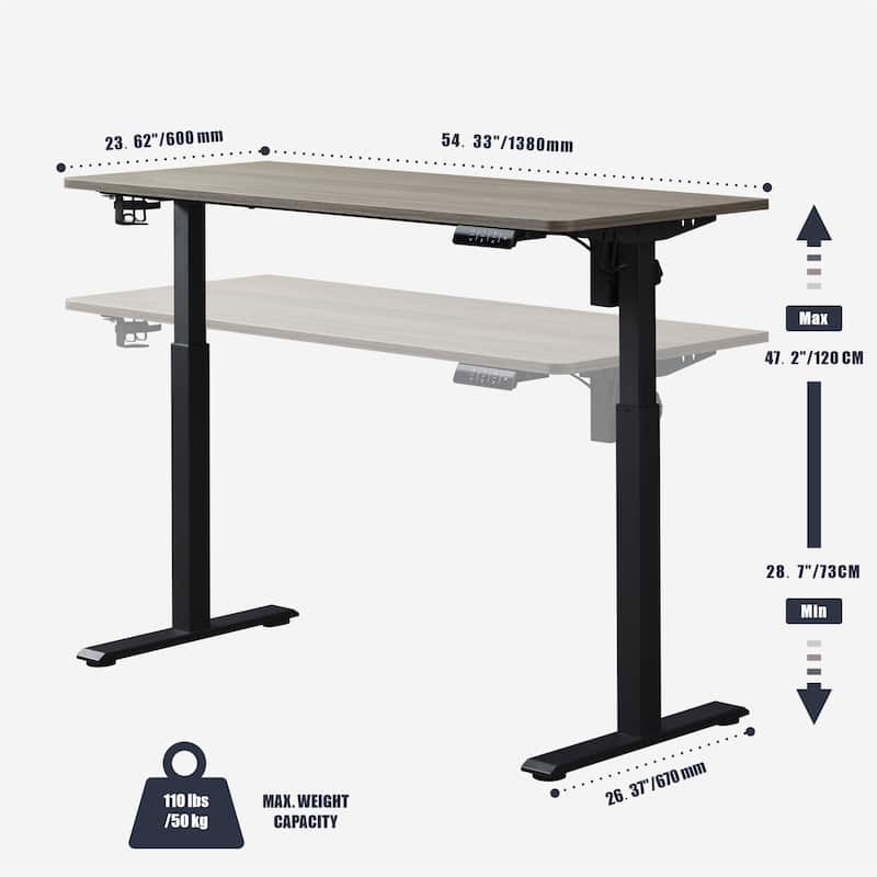 KOWO K304 55 Inch Electric Height Adjustable Desk Sit to Stand Workstation for Home Office, Ergonomic Computer Desk with Memory