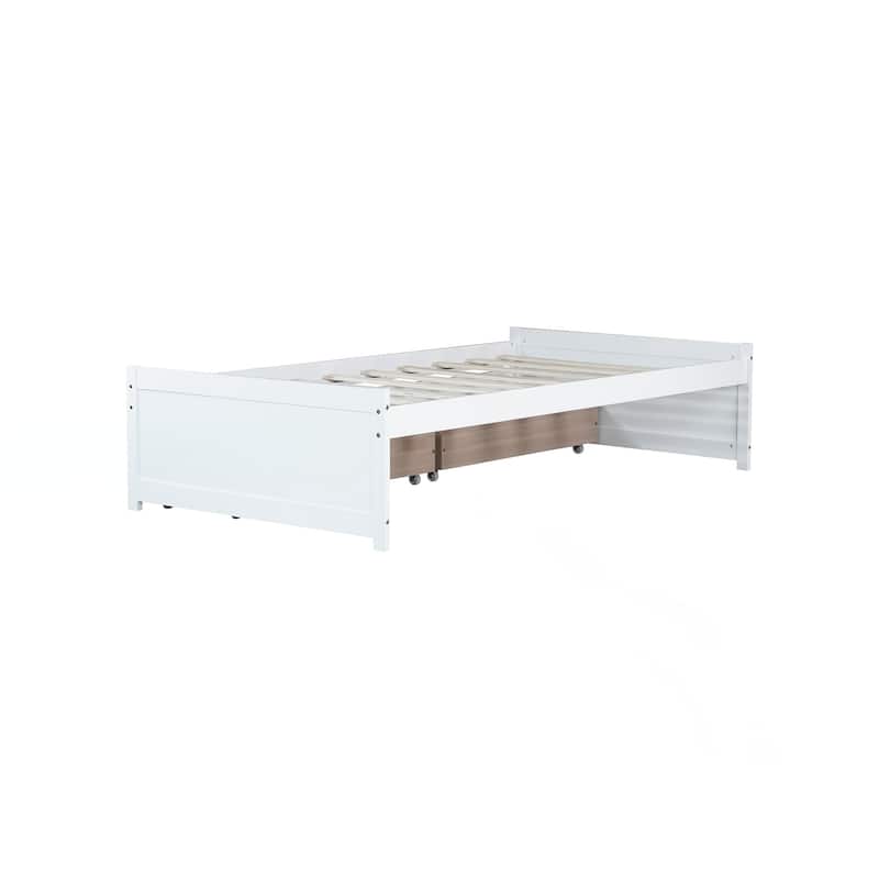 Twin Size Bed with 2 Drawers, Solid Rubber Wood Bed