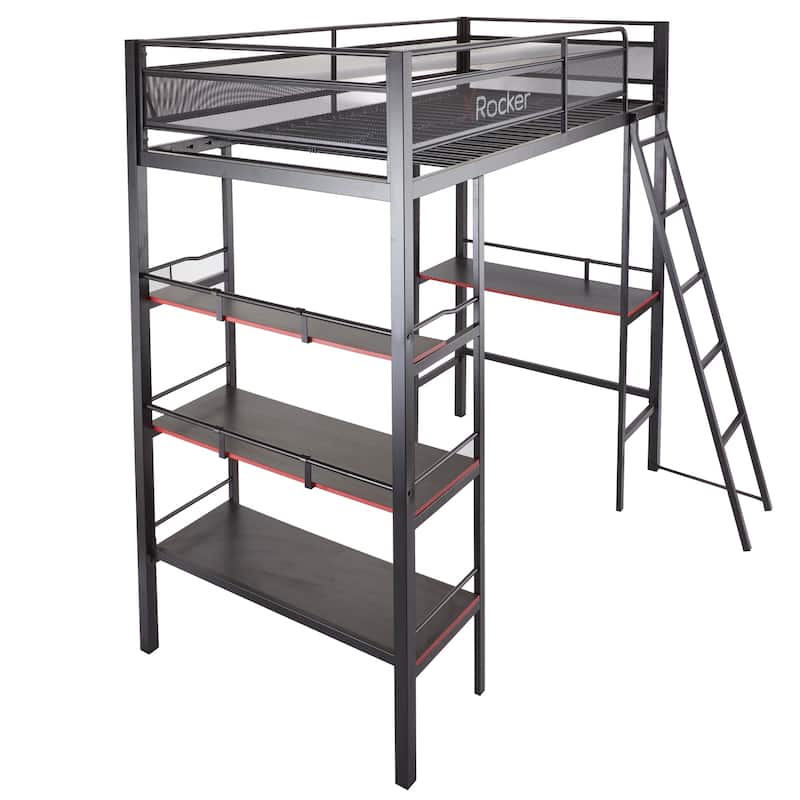 X Rocker Fortress Black Gaming Bunk w/ Built-in Desk and Shelves