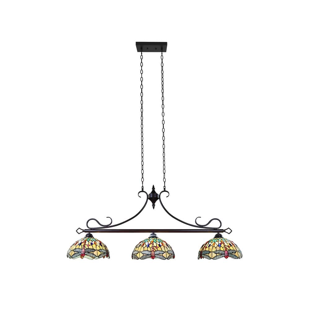 Tiffany Style Dragonfly Design 3-light Linear Island Fixture