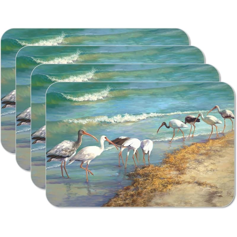 Marco Island Birds 4 Pack Reversible Easy Care Flexible Plastic Placemats Made in The USA BPA Free Easily Wipes Clean - multi - Set of 4