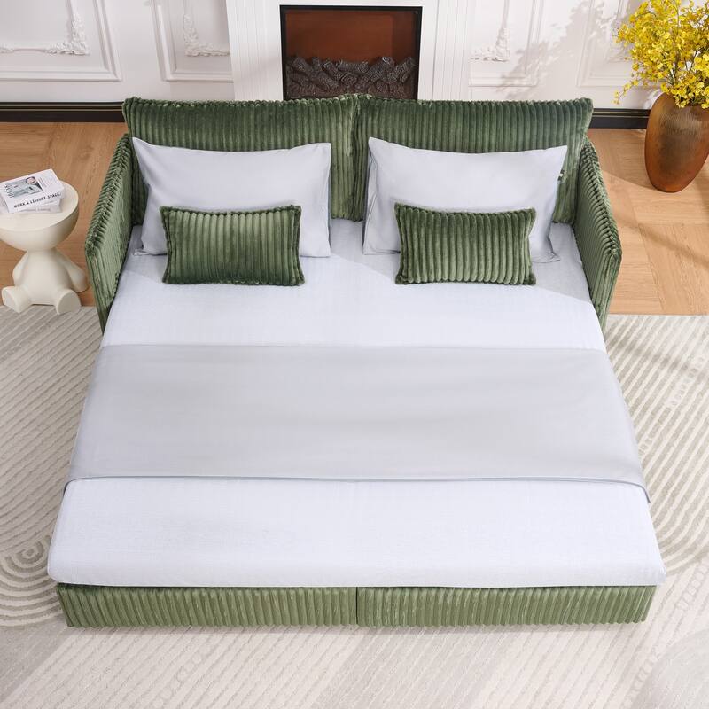 Roomfitters 73" Modern Corduroy Sofa Bed with Pull-out Sleeper Design, Modular Daybed with Storage Pocket & Pillows