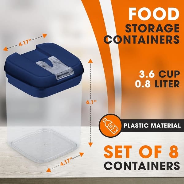 dimension image slide 1 of 3, Cheer Collection Set of 8 Uniform Size Airtight Food Storage Containers