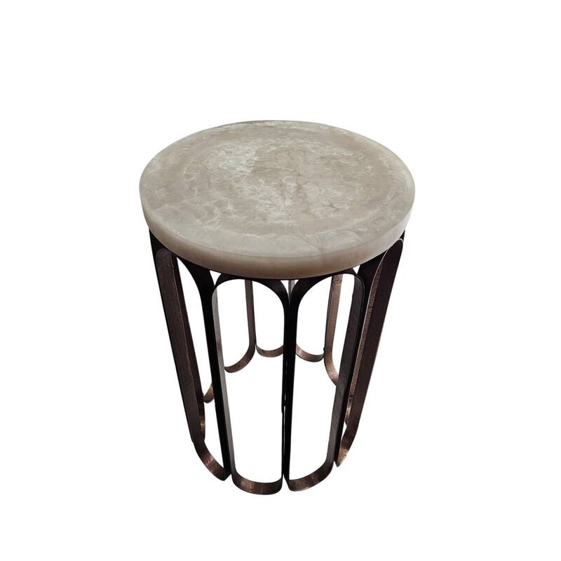 Modern Resin Marble Top and Antique Copper Base SideTable - Stylish Accent Furniture with Illuminated Top