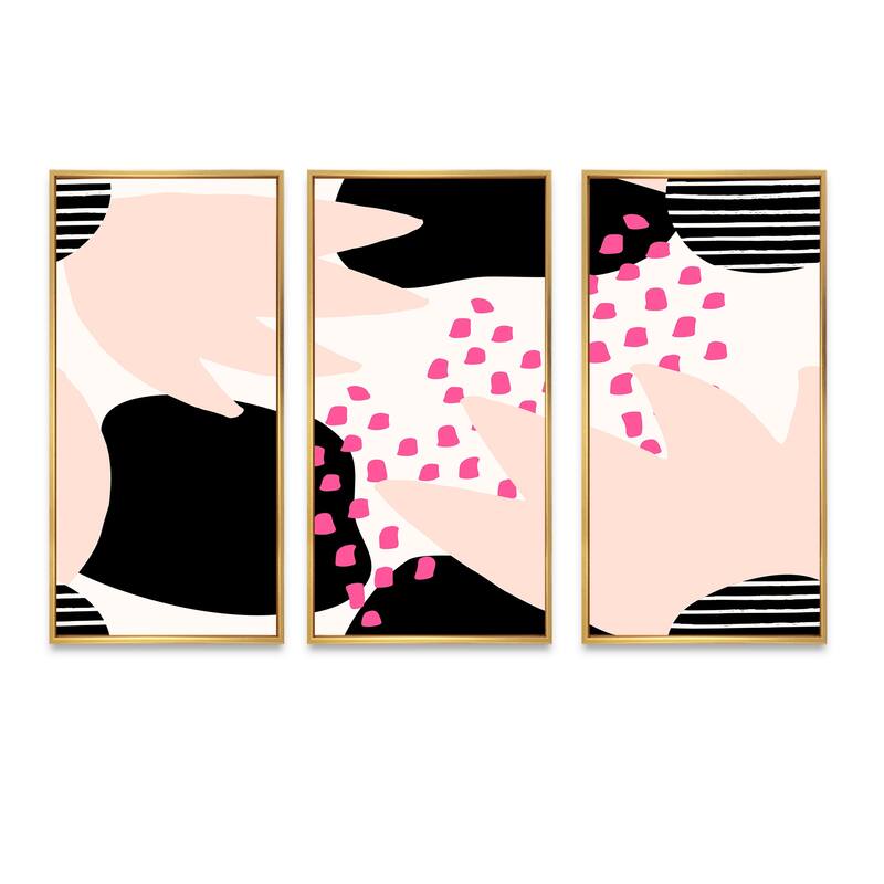 Designart "Pink & Black Abstract Shape With Fuchia Polka Dots" Modern
