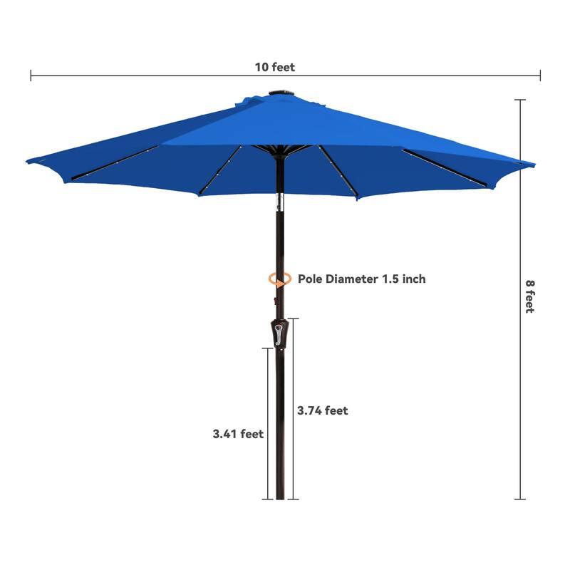 10ft Patio Market Umbrella with LED Lights,Crank & Tilt