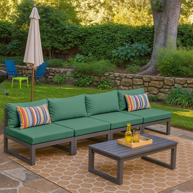 Chelsea 4-Piece Armless Chairs Powder Coated Aluminum Frame Patio Sofa Set with Cushions for Patios, Decks, Dining Rooms, Lounge