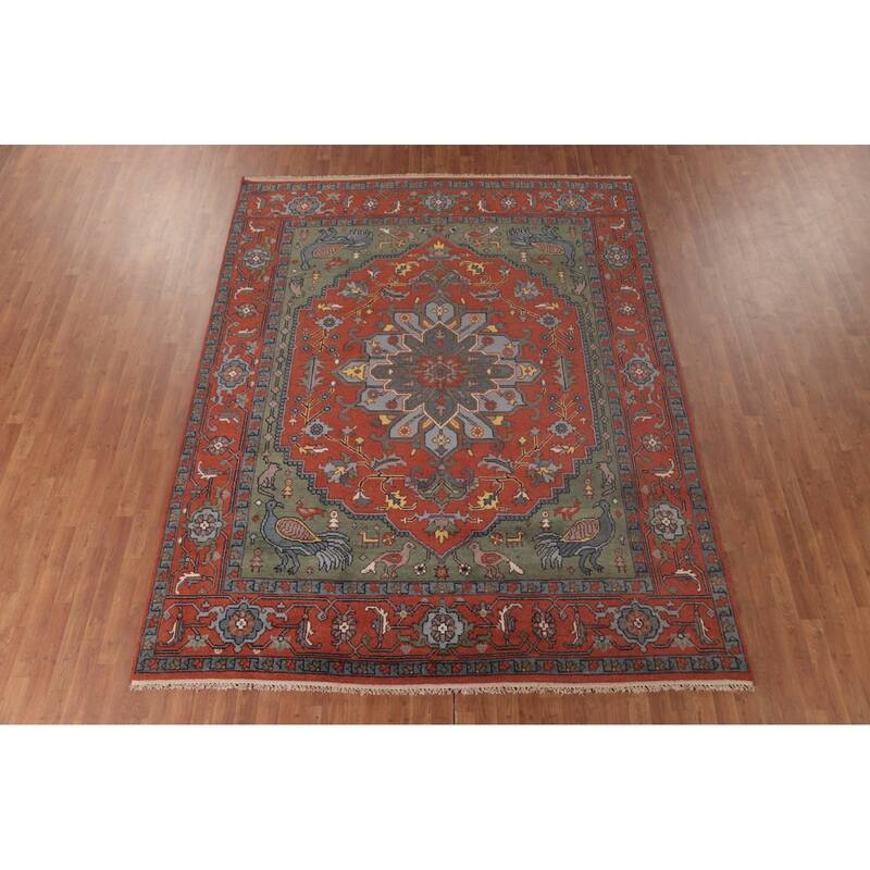 Traditional Orange Ziegler Area Rug Hand-Knotted Wool Carpet - 8'0"x 9'11"