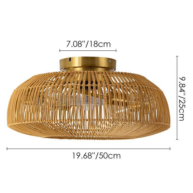 20 in. 7-Blade Boho Farmhouse Woven Rattan Cage 4-Light Semi-Flush Mount Ceiling Fan with Remote - 19.6 in. W x 9.8 in. H