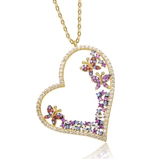 CZ Heart Gold Plated Pendant With 1mm Rolo 14k Gold Plated Over Sterling Silver Chain 16 to 30