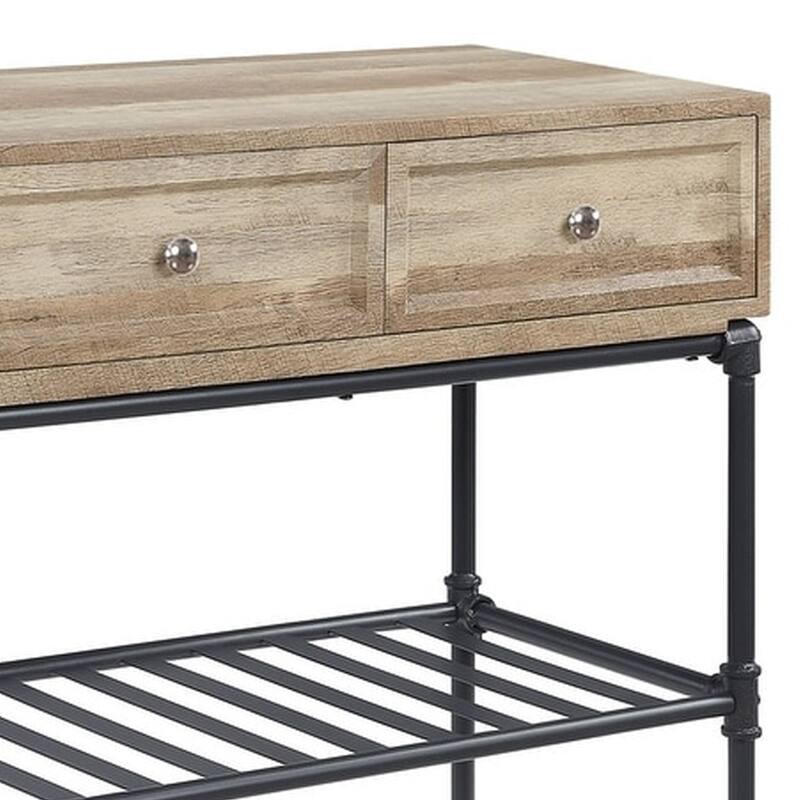 Ley 47 Inch Wood Sideboard Console Sofa Table, 3 Drawers, Industrial, Oak
