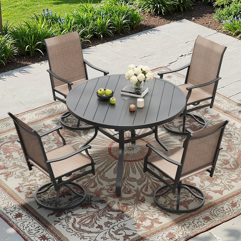 Round Outdoor Dining Table, 41" Round Patio Table Wood-Like Grain with 1.57" Umbrella Hole, Metal Outdoor Dining Tables