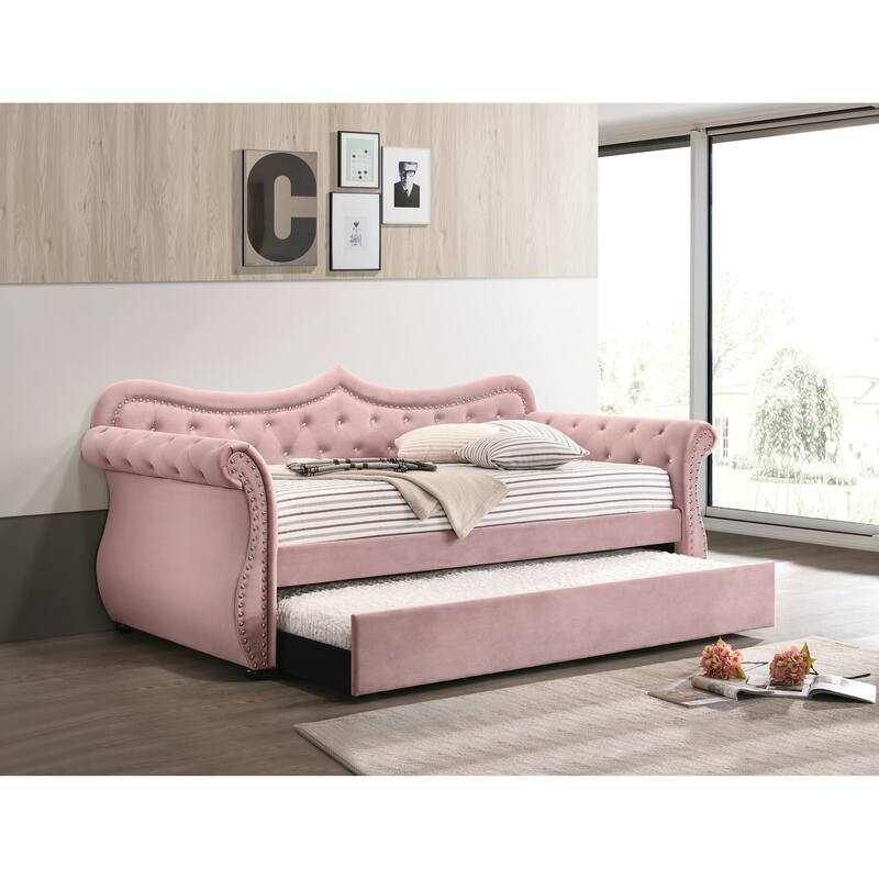 Adkins Pink Velvet Daybed W/Trundle (Twin)