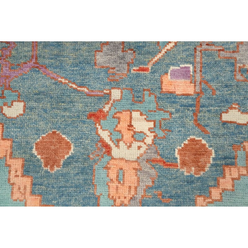 Hand Knotted Oriental 100% Wool Carpet Transitional Geometric Navy Blue & Blues Oushak Area Rug - 6' 10'' X 4' 1''