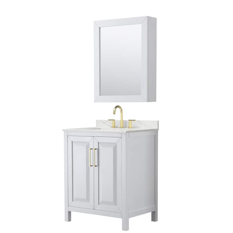 Wyndham Collection WCV252530S-QTZ-US3MED Daria 30" Free Standing - White / Giotto Quartz Top / Brushed Gold Hardware