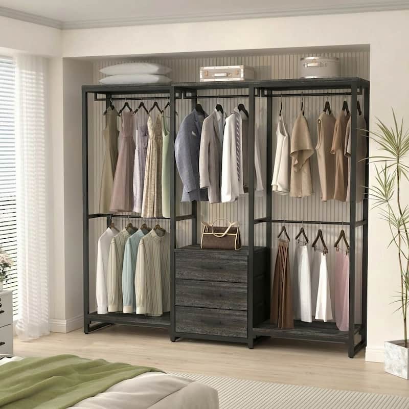 65.6'' Heavy-duty Garment Rack, Freestanding Closet Organizer with Fabric Drawers and 5 hanging Rods