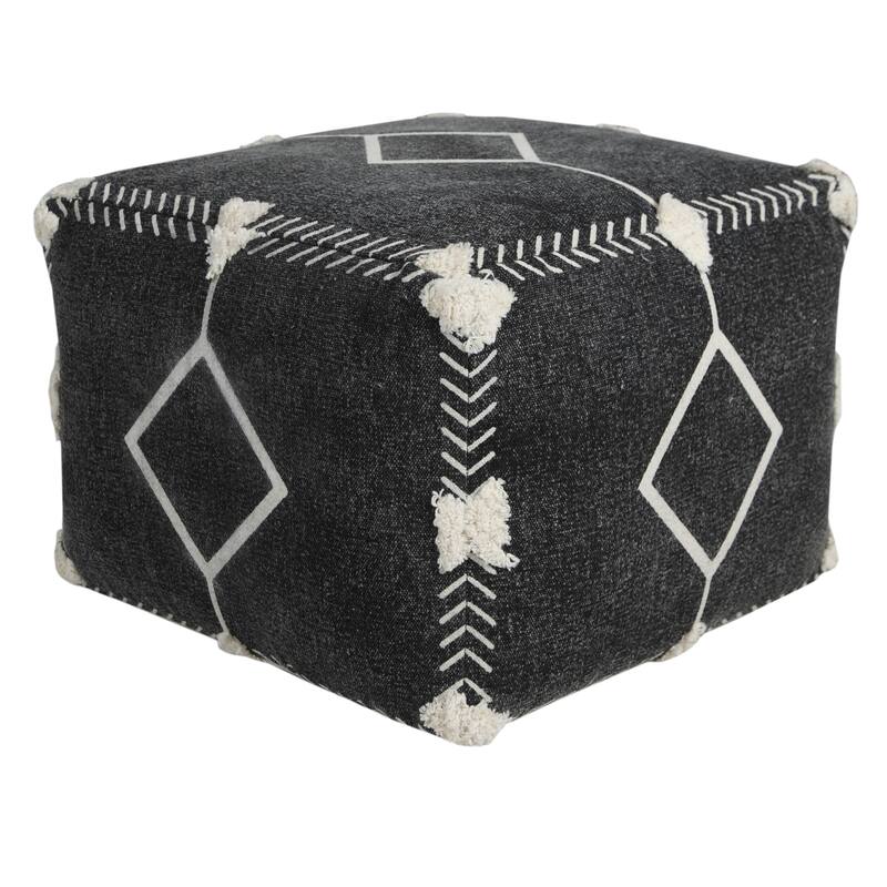 HomeRoots 18" Black 100% Cotton Ottoman