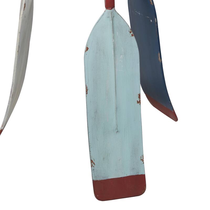 Metal Paddle Oar 3 Hook Coat Rack with Wooden Poles and Storage Tray - Blue - Roche River Decor