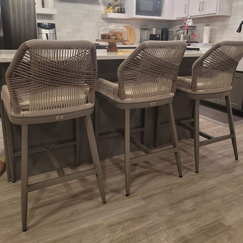 PURPLE LEAF 2 Set of Modern Bar Stool with Backrest and Arm,Upholstered Chair and Aluminum Legs