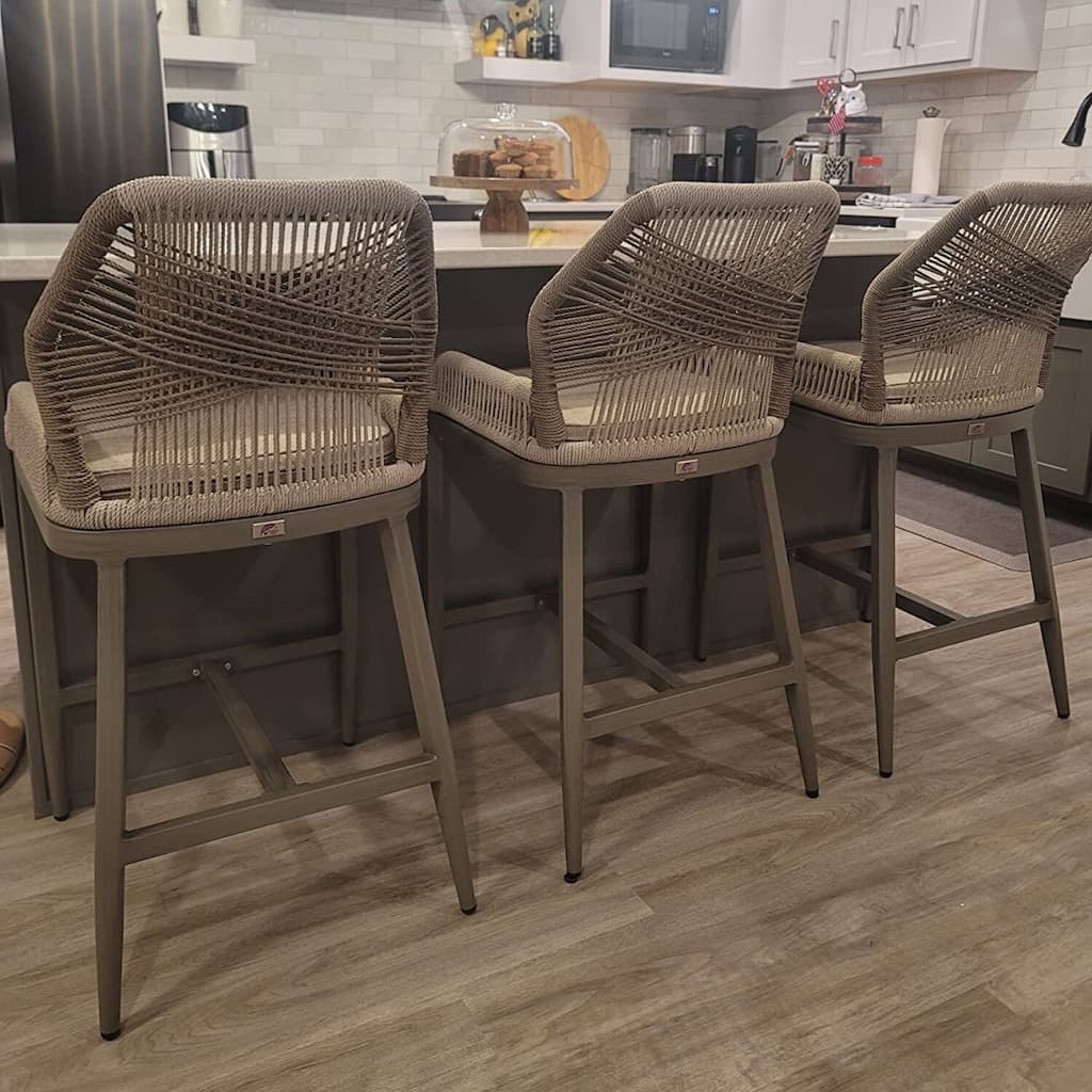 PURPLE LEAF 2 Set of Modern Bar Stool with Backrest and Arm,Upholstered Chair and Aluminum Legs