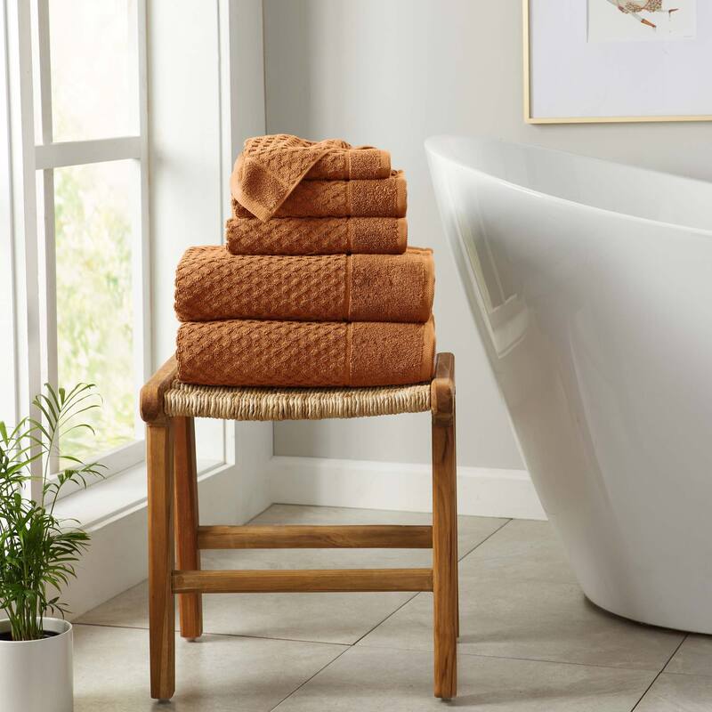 Linery & Co. Cotton Diamond Waffle Texture Bath Towels - 6 Piece Set - Copper