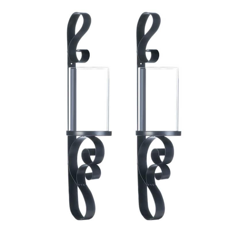 Ornate Candle Wall Sconces - 17.5" - Black and Clear - Set of 2