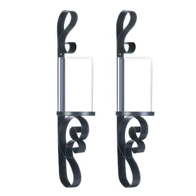 Ornate Candle Wall Sconces - 17.5" - Black and Clear - Set of 2