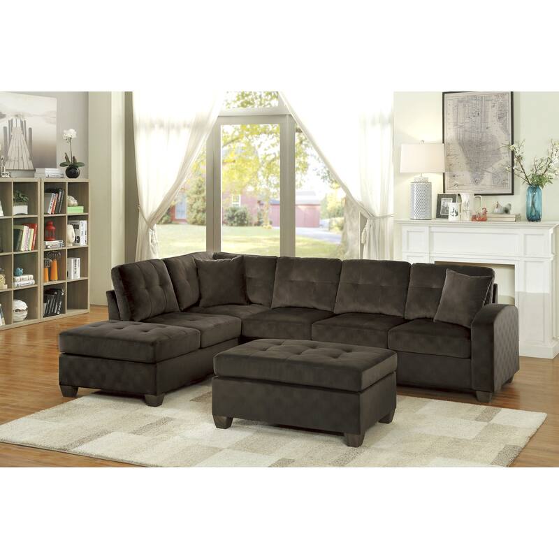 1pc Ottoman Tufted Detail Chocolate Microfiber Upholstered Modern Living Room Furniture - Chocolate - Small