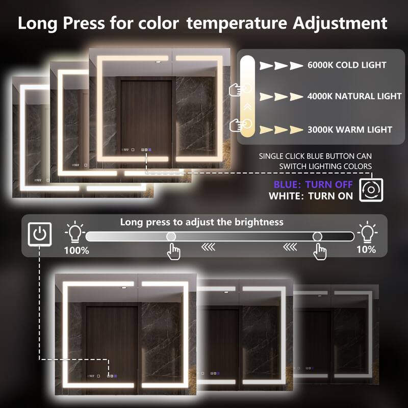 Modland 24"-42W x 36"H LED Medicine Cabinet Mirror with USB Charging,10x Magnifying Mirror