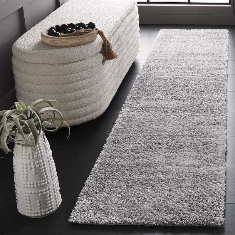 SAFAVIEH Tahoe Shag Yaprak Abstract 1.2-inch Thick Rug - 2' x 9' Runner - Grey/Dark Grey - Runner