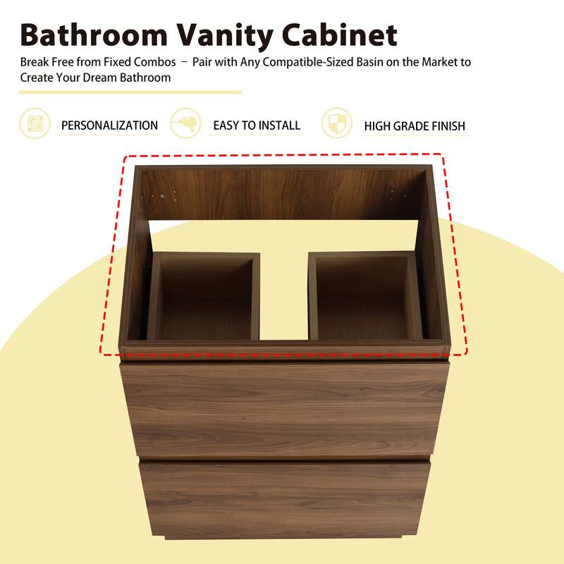 GDFStudio - Geneva Modern Wall-Mounted Bathroom Vanity Set with 2 Soft Close Drawers, Sink NOT INCLUDED