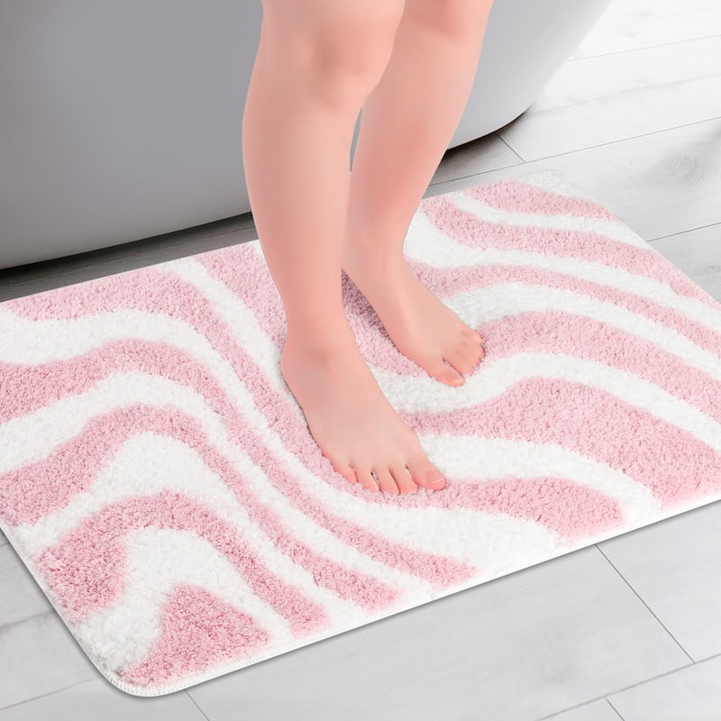 Fashion Wave Pattern Bathroom Rug Mat, Soft Absorbent Bath Carpet, Non-Slip, Shaggy, Machine Wash - Pink