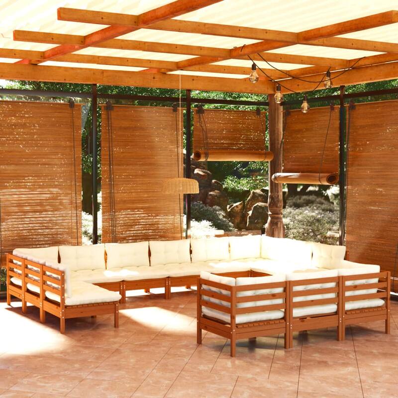 vidaXL Solid Pinewood Patio Lounge Set 14 Piece with Cushions Multi Colors
