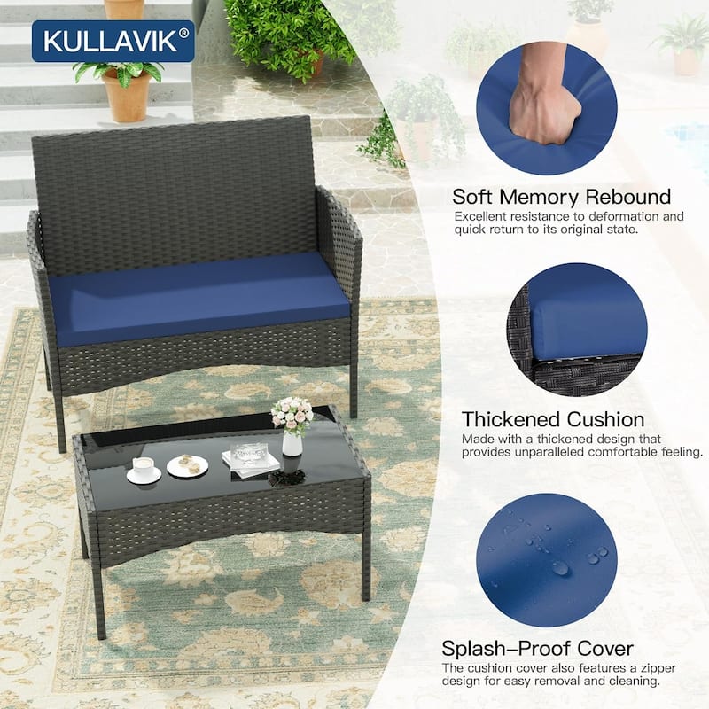 4-pieces Patio Furniture Set, Outdoor Conversation Set with Coffee Table.