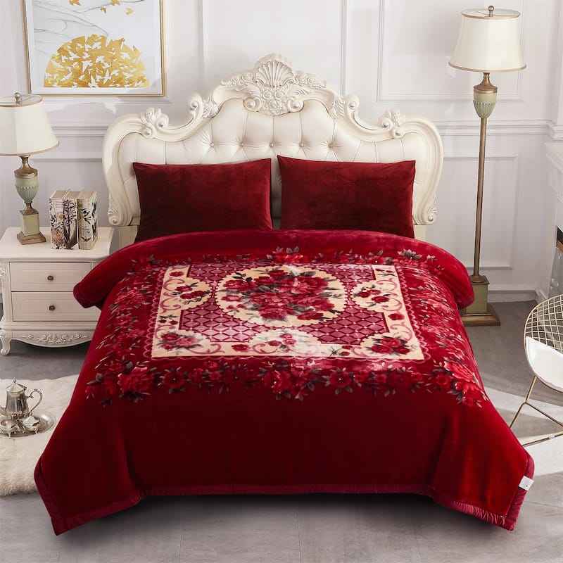 2 Ply A&B Printed Raschel Bed Blanket 85" x 95"-10 Pounds