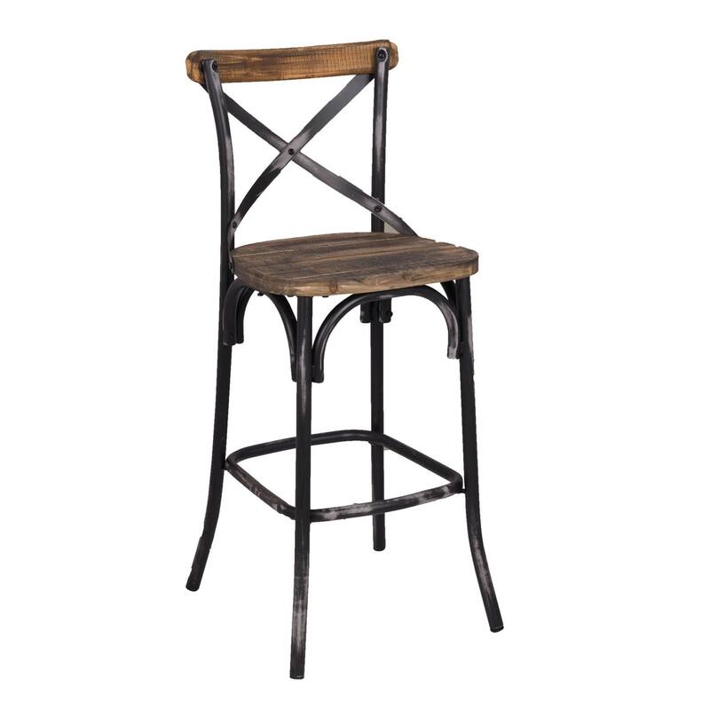 Bar Chair, Walnut & Antique Black - 43.31 H x 20.08 W x 18.12 L Inches