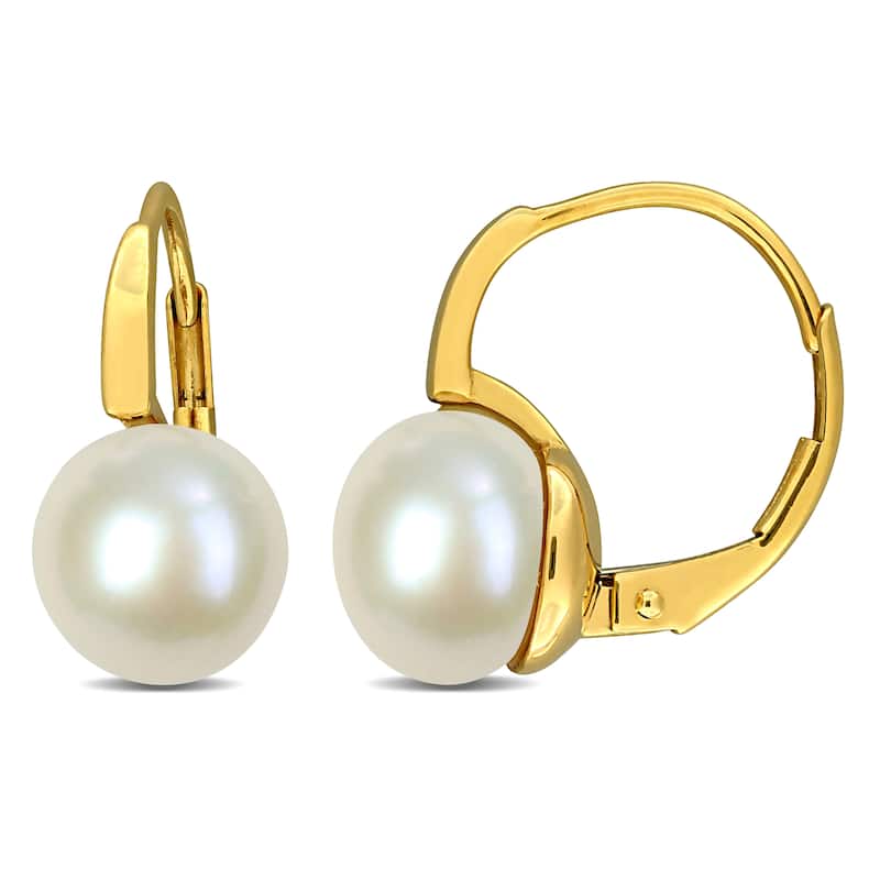 Wellingsale 14K Yellow Gold Polished 5mm Freshwater Cultured Pearl Stud