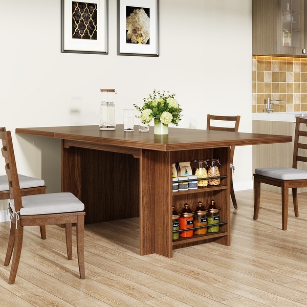Hilanders Wood Kitchen Table ダークブラウン Farmhouse Dining Table for 6, 63-Inch Rectangular Wooden