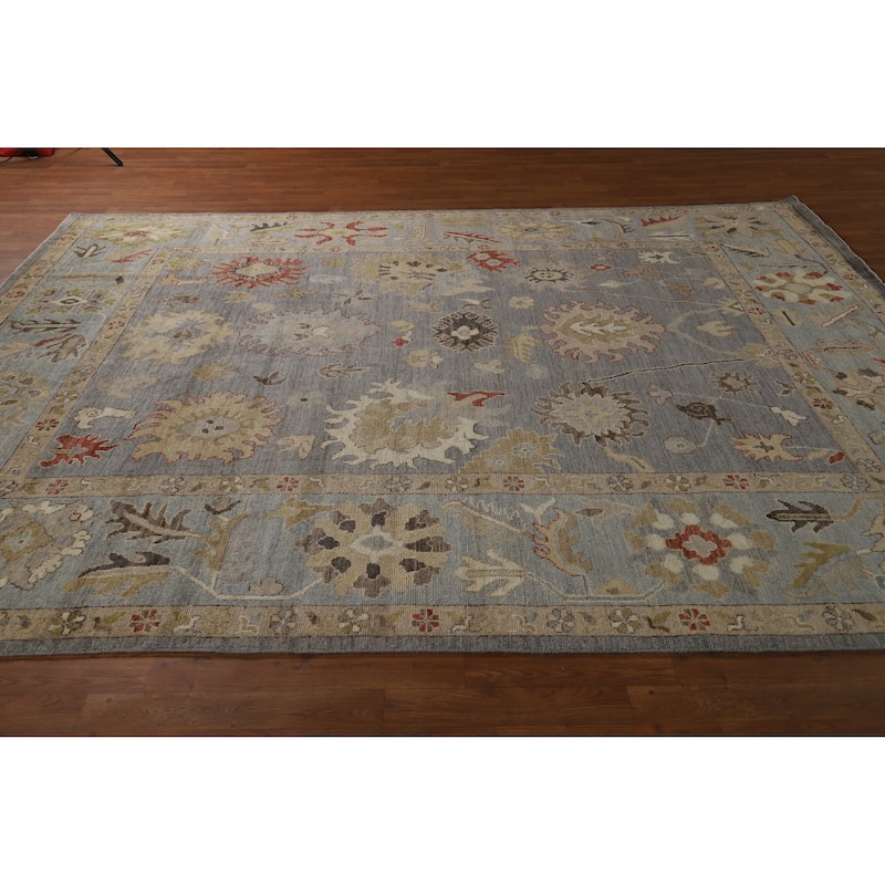 Hand Knotted Oriental 100% Wool Carpet Transitional All-Over Greys & Charcoal Oushak Area Rug - 10' 5'' X 8' 3''
