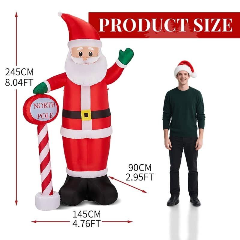 8.2FT Lighted Christmas Decoration Inflatable Santa with North Pole Road Sign