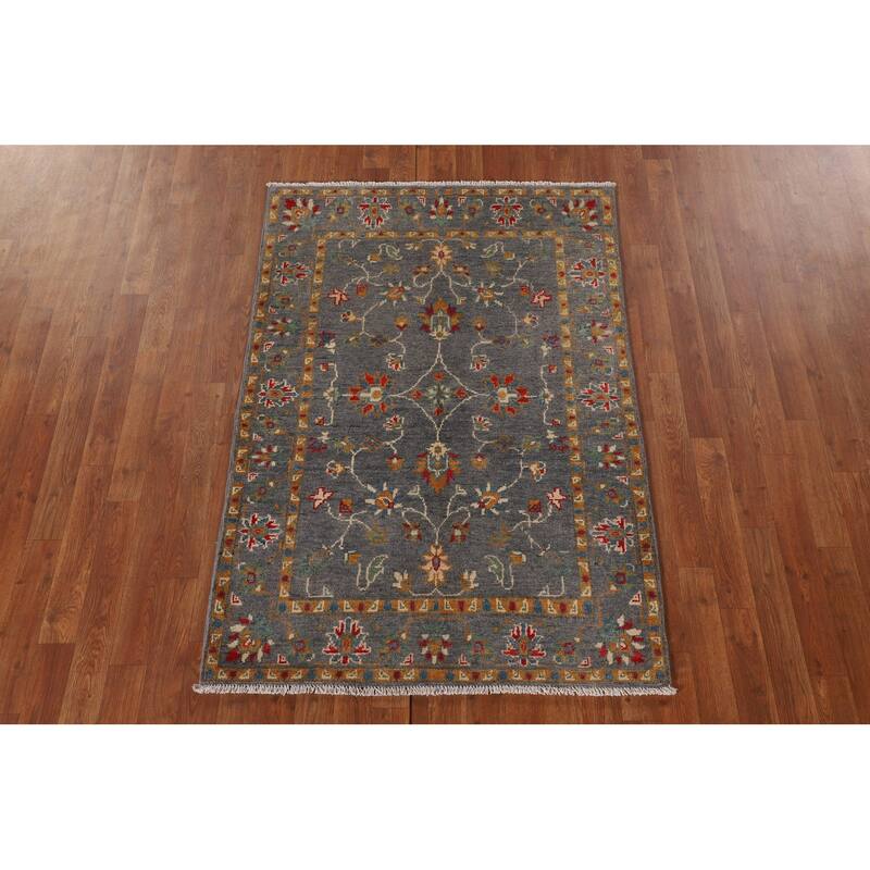 All-Over Gray Floral Kazak Oriental Accent Rug Handmade Wool Carpet - 3'4"x 5'0"
