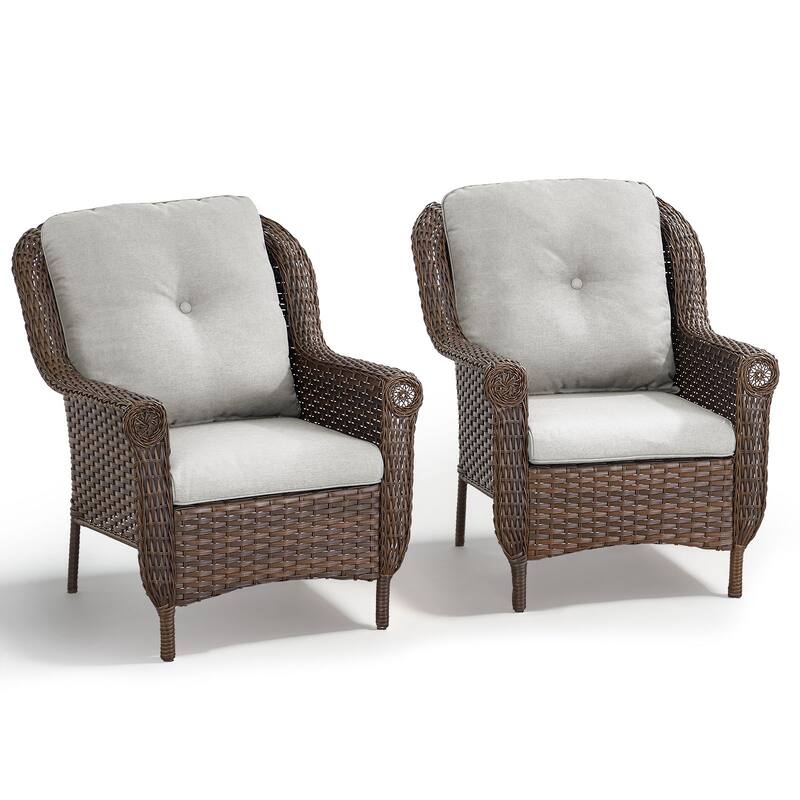 2 Piece Outdoor Arm Chair with Cushion Brown - Beige