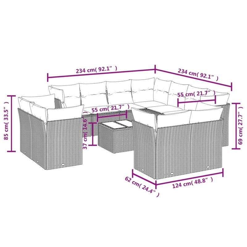 vidaXL Garden Sofa Set Black, Cream White - 21.7 x 21.7 x 14.6
