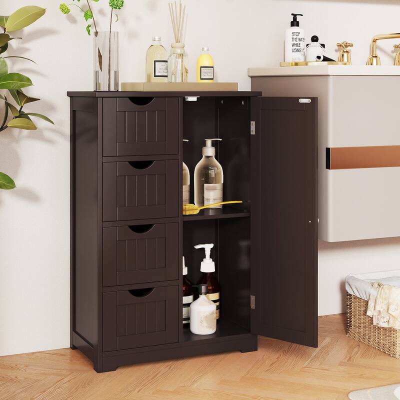 Gymax Bathroom Floor Storage Cabinet Wooden Freestanding Bathroom - See Details