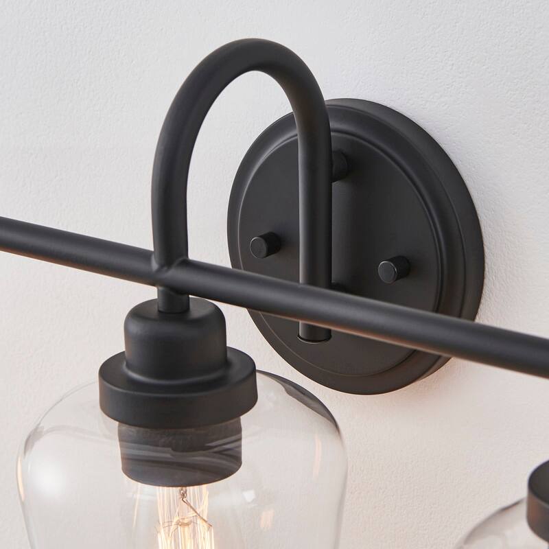 KAWOTI 3-light Dimmable Bathroom Vanity with Clear Shade - Black - W22.25" x D7.5" x H11.5"