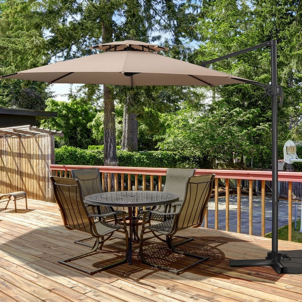 Autlaycil 10FT Cantilever Patio Umbrella with Base Included 360 Rotation Large Offset Hanging Outdoor Shade
