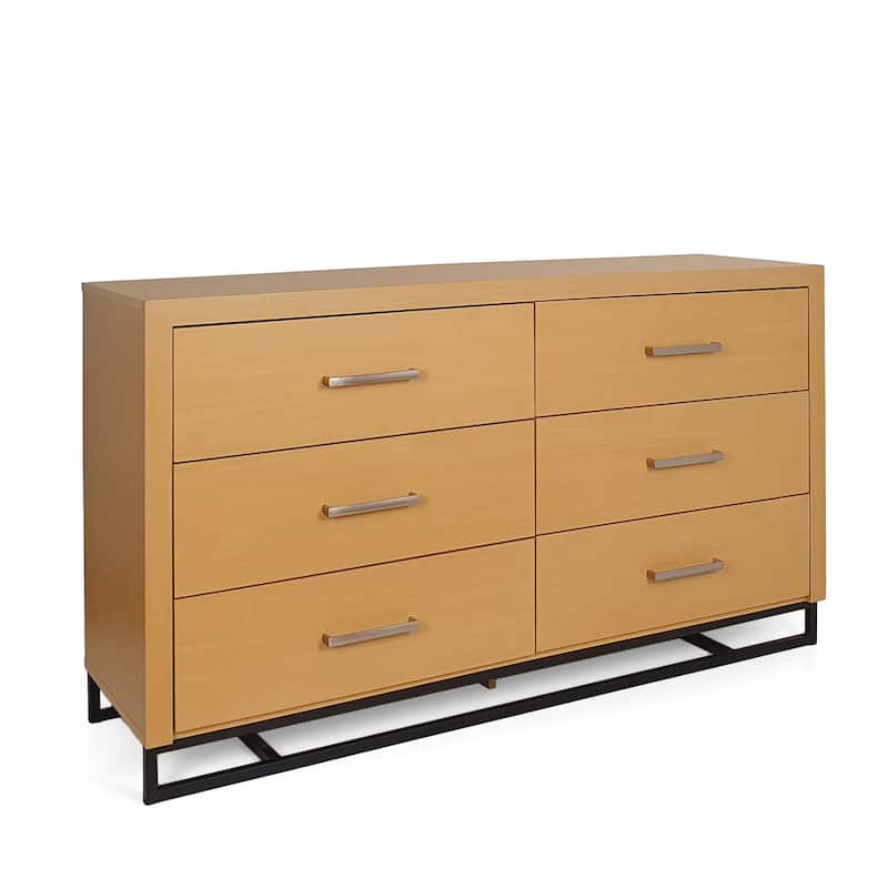Roomfitters 6-Drawer Modern Wood Storage Dresser with Metal Base, Wide Chest of Drawers for Bedroom or Living Room