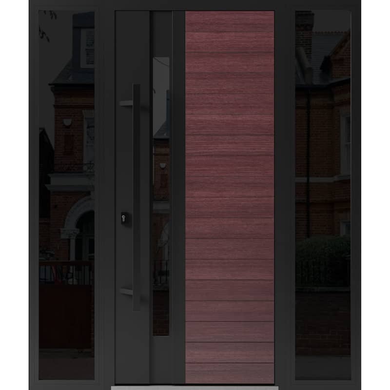 Front Exterior Prehung Steel Door Ronex 0162 Red Oak Entry Metal Painted W36xH80 Left hand Inswing - Red - 64 x 80