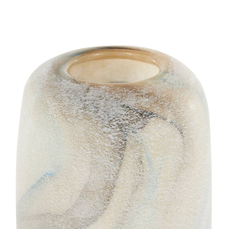 Cream Glass Distressed Decorative Vase with Blue and Tan Texturing