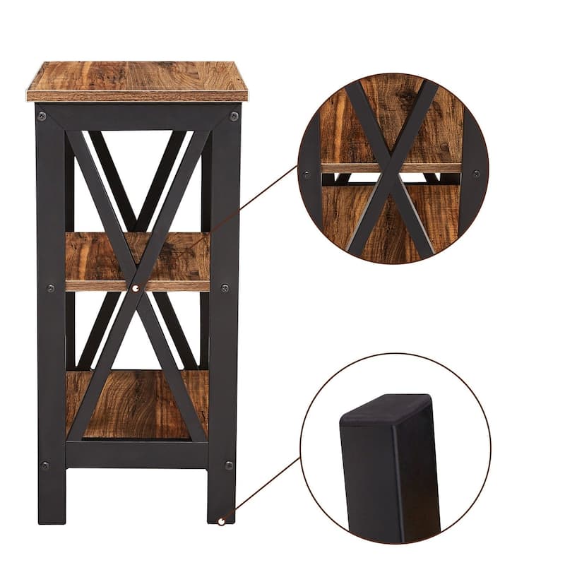 3-tier X-base End Table, Black Nightstands, Brown Nightstands, White Nightstands - 15.7''L x 11.8''W x 24.2''H